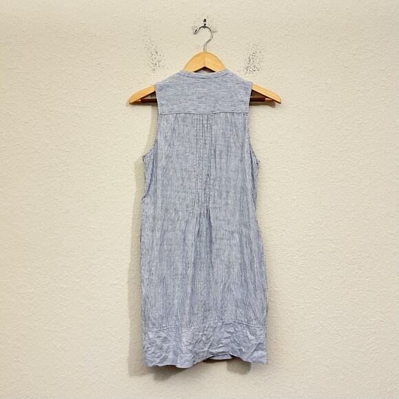 FAHERTY Isha Mini Dress Blue Pinstriped Sleeveless Linen Y2K Preppy - Picture 2 of 10